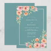 Teal Blossom Painterly Hochzeit Einladung (Vorne/Hinten)