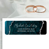 Teal Blue Agate Silver Wedding Return Address