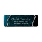 Teal Blue Agate Silver Wedding Return Address (Vorne)