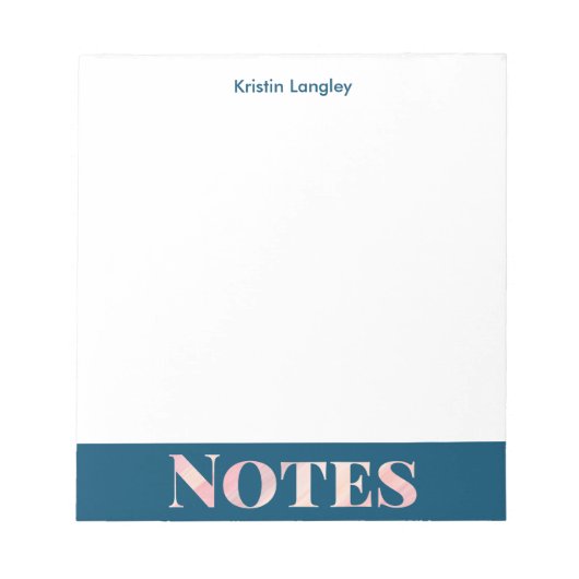 Teal Blue and Blush Notes Personalized Notepad Notizblock (Vorderseite)