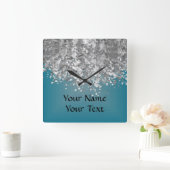 Teal blue and faux glitter quadratische wanduhr (Zuhause)
