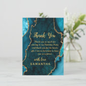 Teal Blue and Gold Agate Birthday Party Dankeskarte (Stehend Vorderseite)