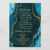 Teal Blue and Gold Agate Wedding Program Programm (Vorderseite)