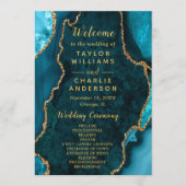 Teal Blue and Gold Agate Wedding Program Programm (Vorderseite)