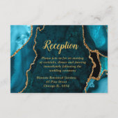 Teal Blue and Gold Agate Wedding Reception Begleitkarte (Vorderseite)