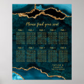 Teal Blue and Gold Agate Wedding Seating Chart Poster (Vorne)