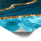 Teal Blue and Gold Agate Wedding Seating Chart Poster (Ecke)