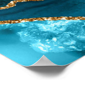 Teal Blue and Gold Agate Wedding Seating Chart Poster (Ecke)