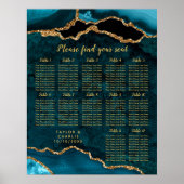 Teal Blue and Gold Agate Wedding Seating Chart Poster (Vorne)