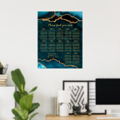 Teal Blue and Gold Agate Wedding Seating Chart Poster (Heimbüro)