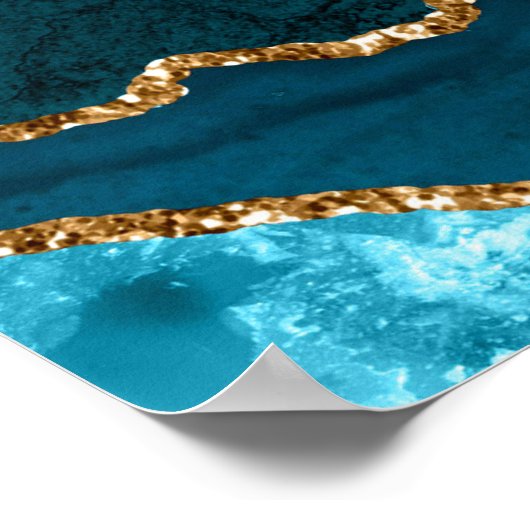 Teal Blue and Gold Agate Wedding Seating Chart Poster (Ecke)