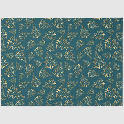 Teal Blue and Gold Elegant Christmas Trees Seidenpapier (Vorderseite)
