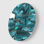 Teal Blue and Gold Glitter Agate Große Wanduhr (Winkel)
