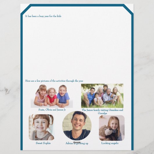 Teal Blue and Green Christmas Letter w' Photos Briefbogen (Rückseite)