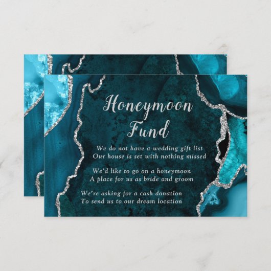 Teal Blue and Silver Agate Honeymoon Fund Begleitkarte (Vorne/Hinten)