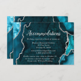 Teal Blue and Silver Agate Wedding Accommodations Begleitkarte