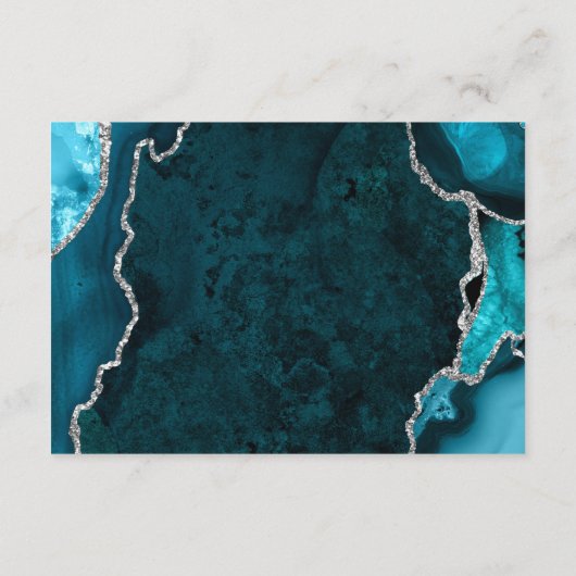 Teal Blue and Silver Agate Wedding Accommodations Begleitkarte (Rückseite)