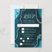Teal Blue and Silver Agate Wedding Meal Choice RSVP Karte (Vorderseite)