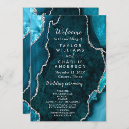 Teal Blue and Silver Agate Wedding Program Programm