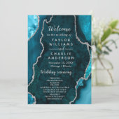 Teal Blue and Silver Agate Wedding Program Programm (Stehend Vorderseite)