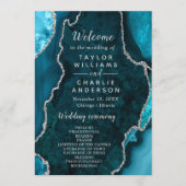 Teal Blue and Silver Agate Wedding Program Programm (Vorderseite)