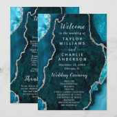 Teal Blue and Silver Agate Wedding Program Programm (Vorne/Hinten)