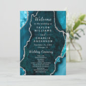 Teal Blue and Silver Agate Wedding Program Programm (Stehend Vorderseite)