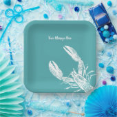 Teal Blue and White Lobster Personalized Pappteller (Party)