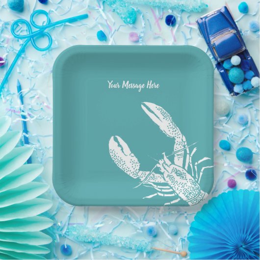 Teal Blue and White Lobster Personalized Pappteller (Party)