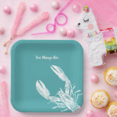 Teal Blue and White Lobster Personalized Pappteller (Party)