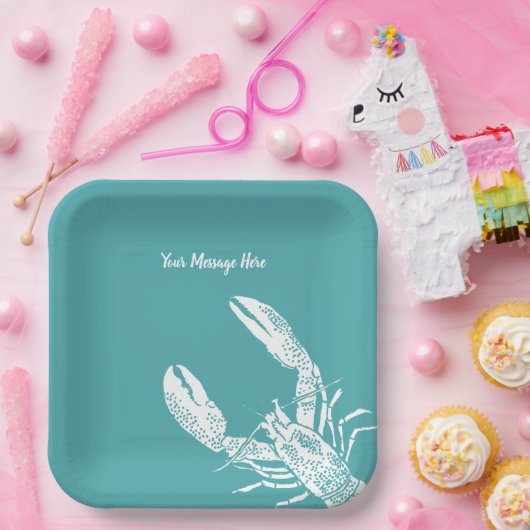 Teal Blue and White Lobster Personalized Pappteller (Party)