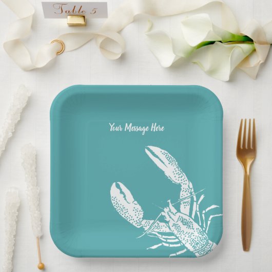 Teal Blue and White Lobster Personalized Pappteller (Hochzeit)