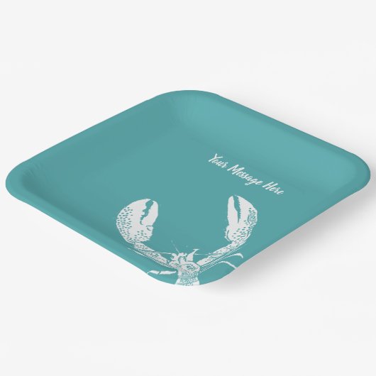 Teal Blue and White Lobster Personalized Pappteller (Gewinkelt)