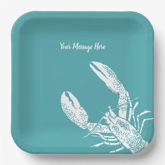 Teal Blue and White Lobster Personalized Pappteller (Vorderseite)