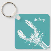 Teal Blue and White Lobster Personalized Schlüsselanhänger (Vorderseite)