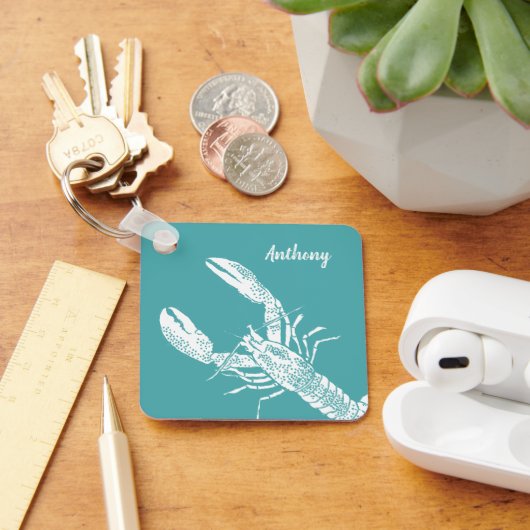 Teal Blue and White Lobster Personalized Schlüsselanhänger (Schreibtisch)