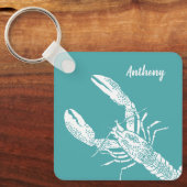 Teal Blue and White Lobster Personalized Schlüsselanhänger (Vorderseite)