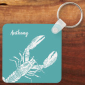 Teal Blue and White Lobster Personalized Schlüsselanhänger (Rückseite)