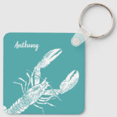 Teal Blue and White Lobster Personalized Schlüsselanhänger (Rückseite)