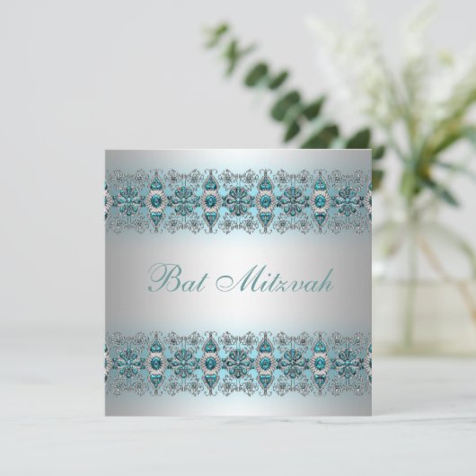 Teal Blue Bat Mitzvah Einladung (Stehend Vorderseite)