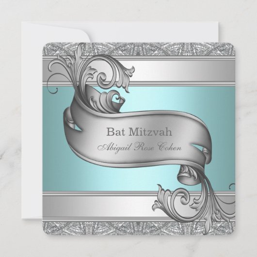 Teal Blue Bat Mitzvah Einladung (Vorderseite)
