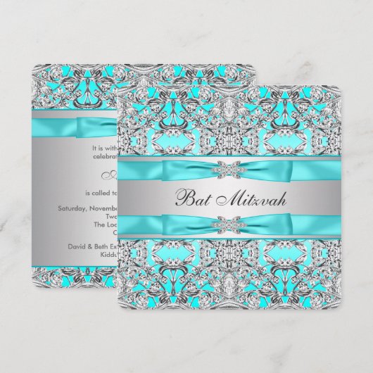 Teal Blue Bat Mitzvah Einladung (Vorne/Hinten)