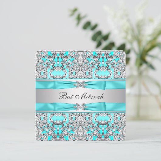Teal Blue Bat Mitzvah Einladung (Stehend Vorderseite)