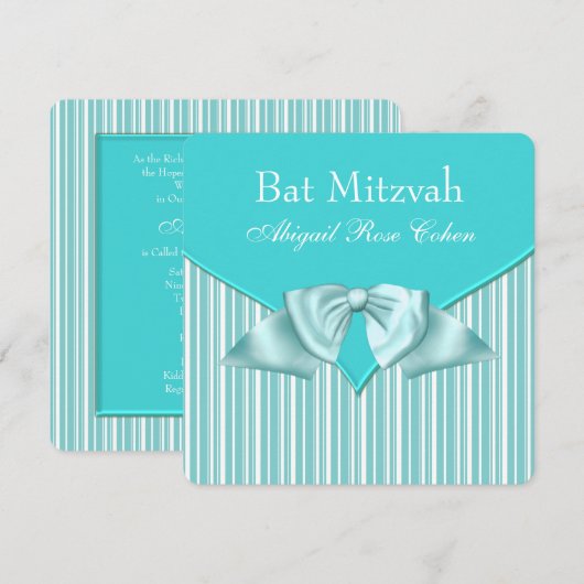 Teal Blue Bat Mitzvah Einladung (Vorne/Hinten)