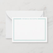 Teal Blue Border Minimalist Name Monogram Mitteilungskarte (Vorderseite)