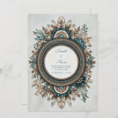 Teal Blue Brown Feather Floral Rustic Wedding Einladung (Vorne/Hinten)