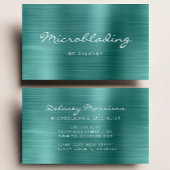 Teal Blue Brushed Metal Script Microblading Visitenkarte