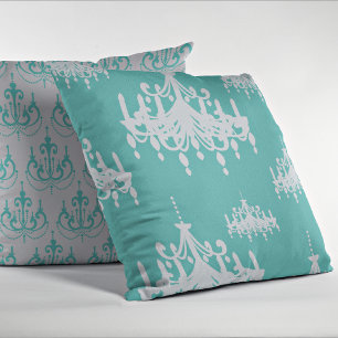 Teal Blue Chandeliers Decorative Throw Pillow Kissen