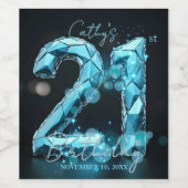 Teal Blue Crystal Faceted 21st Birthday Party Weinetikett (Einzelnes Label)