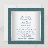 Teal Blue Damask Baby Baptism Christening Einladung (Rückseite)